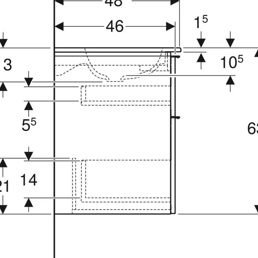 Allaskaappi kaksoisaltaalla Geberit iCon, 630x1200mm, allaskytkennällä, tammi