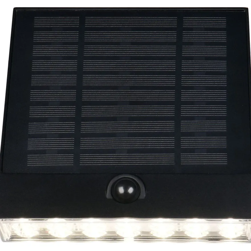 Aurinkokennoseinävalaisin Trio Alvorada Hybrid Solar LED ladattava liike- ja hämärätunnistin 4000K alas musta