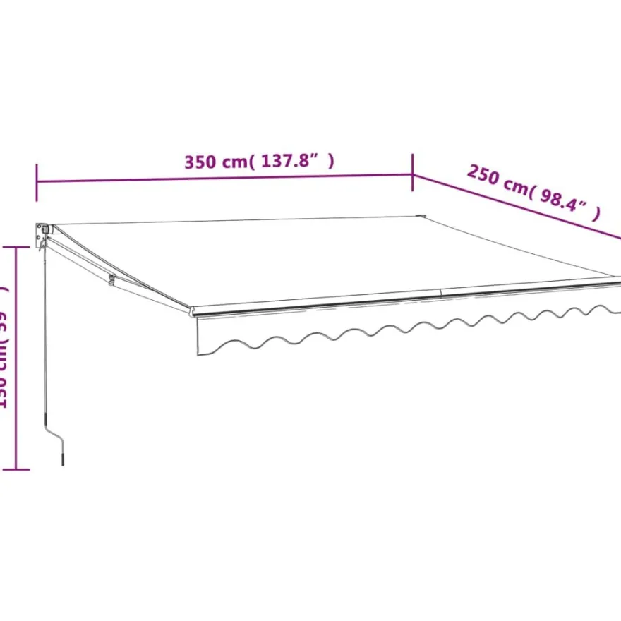 Automaattisesti sisäänkelattava markiisi keltainen/valkoinen 3x2,5 m