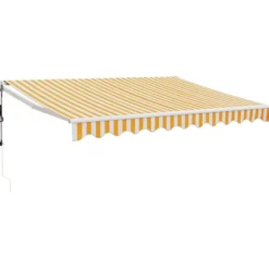 Automaattisesti sisäänkelattava markiisi keltainen/valkoinen 3x2,5 m