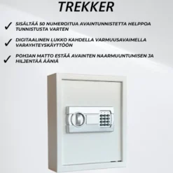 Avainkaappi Trekker 50, sis. 50 avainlappua, pohjamatto ja laajennuspultit, valkoinen, digitaali lukolla