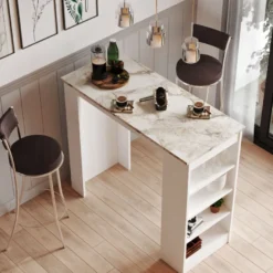 Baaripöytä Linento Furniture ST1 White, marmorikuosi, valkoinen/beige marmori