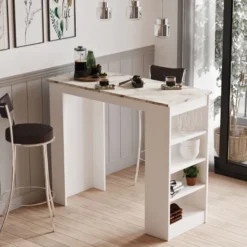 Baaripöytä Linento Furniture ST1 White, marmorikuosi, valkoinen/beige marmori