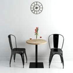 Bistropöytä mdf ja teräs pyöreä 60x75 cm tammenvärinen