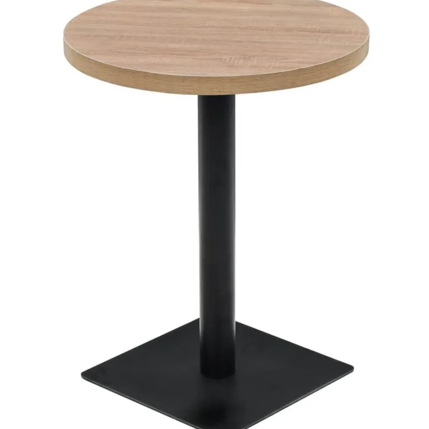 Bistropöytä mdf ja teräs pyöreä 60x75 cm tammenvärinen
