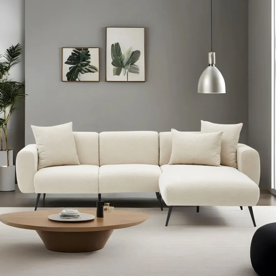 Divaanisohva Linento Furniture Side, 3-istuttava, oikea, kerma
