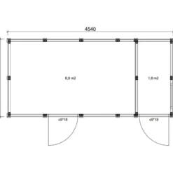 Elementtivarasto Aarni E6d, 4540x2140mm, 9.72m², puuvalmis