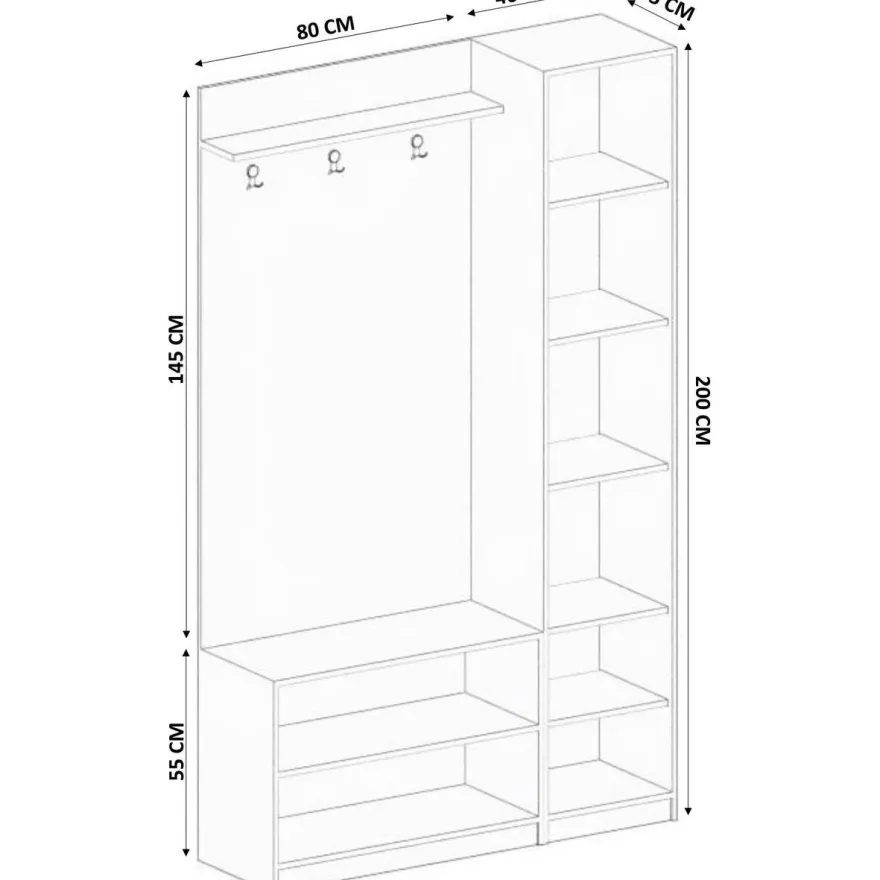 Eteisen säilytyskokonaisuus Linento Furniture Rb-044, mattavalkoinen