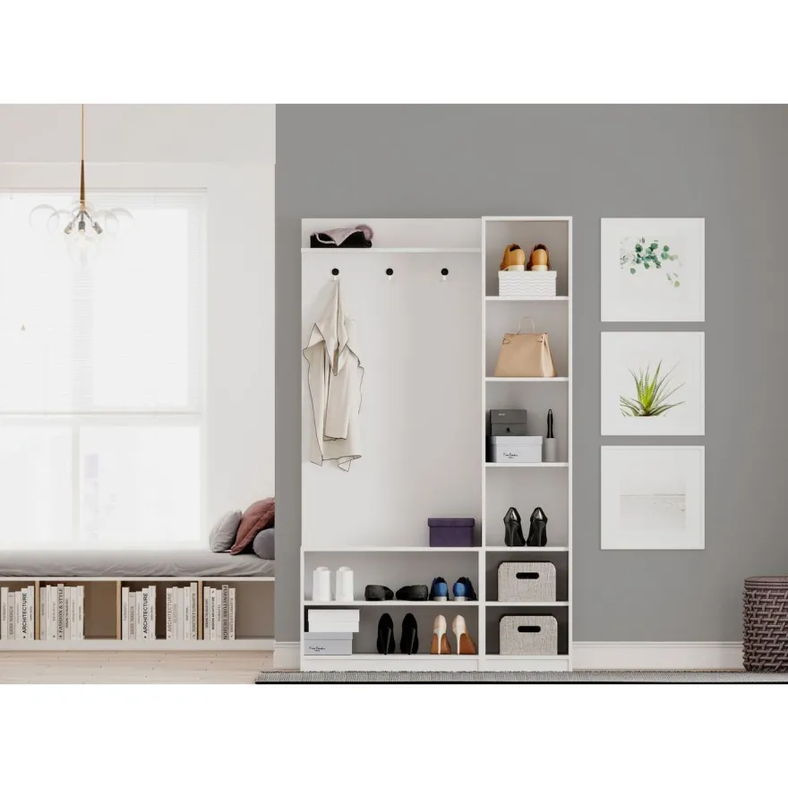 Eteisen säilytyskokonaisuus Linento Furniture Rb-044, mattavalkoinen