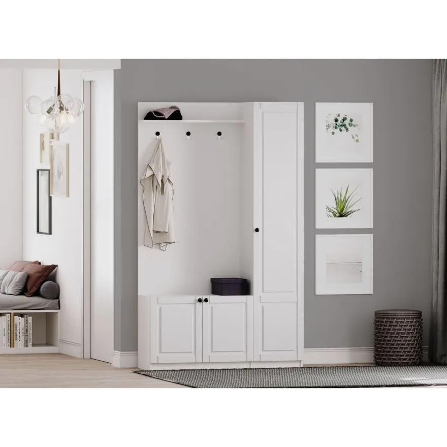 Eteisen säilytyskokonaisuus Linento Furniture Rb-044, mattavalkoinen