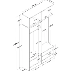 Eteisen säilytyskokonaisuus Linento Furniture EA145, 119.6x226.4cm