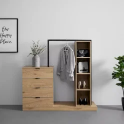 Eteiskaluste Home4You Nova 145x40x137cm, tammi/musta