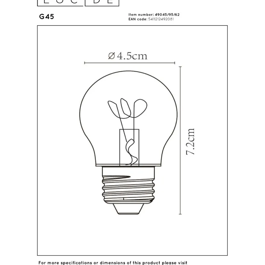 Filamenttilamppu Lucide G45, Ø4.5cm, IP20, 3W, 165lm