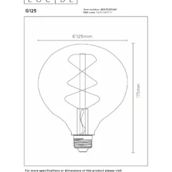 Filamenttilamppu Lucide G125, Ø12.5cm, IP20, 4.9W, kirkas