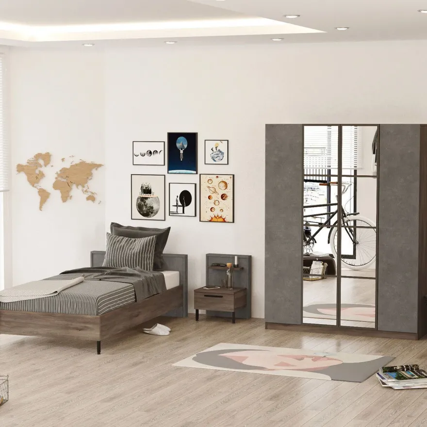 Huonekalusetti Linento Furniture HM14, ruskea/harmaa