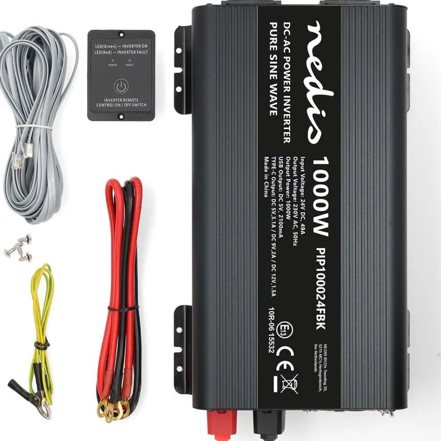Invertteri Nedis PIP100024FBK 24V 1000W puhdas siniaalto