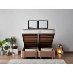 Jenkkisänkypaketti Linento Furniture Latte, 160x200cm, vaaleanruskea