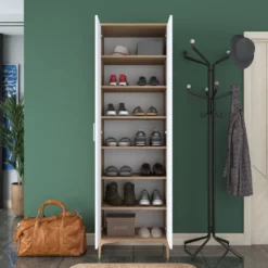Kaappi Linento Furniture EA116-2746, 60x198.6cm, valkoinen/ruskea