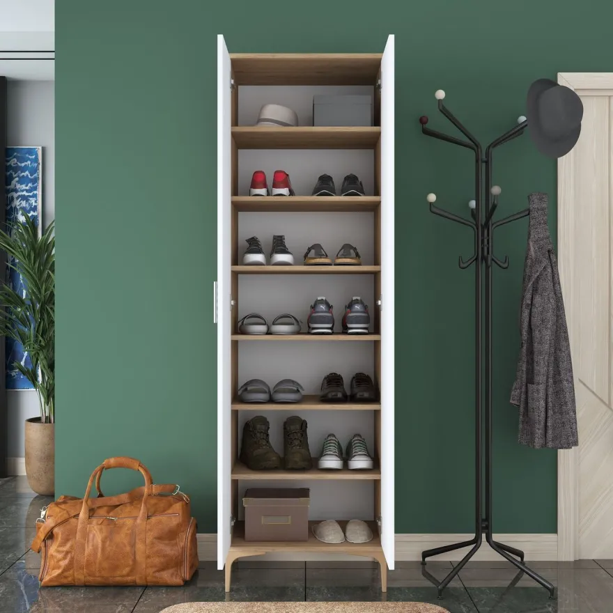 Kaappi Linento Furniture EA116-2746, 60x198.6cm, valkoinen/ruskea