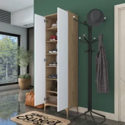 Kaappi Linento Furniture EA116-2746, 60x198.6cm, valkoinen/ruskea