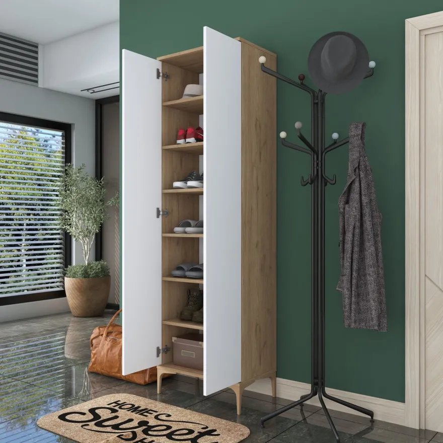Kaappi Linento Furniture EA116-2746, 60x198.6cm, valkoinen/ruskea