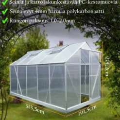 Kasvihuone Lykke, 6,0 m², muovi, hopea