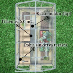 Kasvihuone Lykke, 6,0 m², muovi, hopea