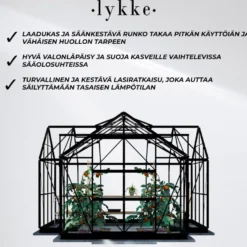 Kasvihuone Lykke T-muotoinen, sis. lasi- ja polykarbonaattipaneelit, musta, 12,8 m2