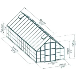 Kasvihuone Palram-Canopia Balance, 25.1m², 10x28ft, hopea