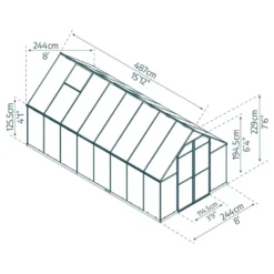 Kasvihuone Palram-Canopia Essence, 11.8m², 8x16ft, hopea