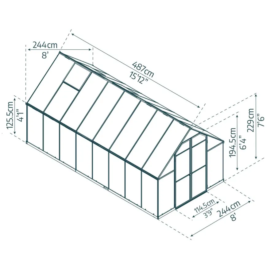 Kasvihuone Palram-Canopia Essence, 11.8m², 8x16ft, hopea