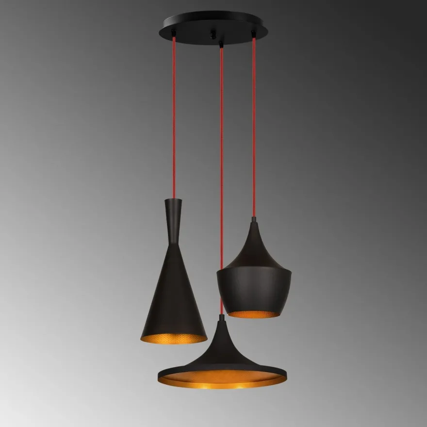 Kattovalaisin Linento Lighting Elmas, 3-osainen, pyöreä, musta