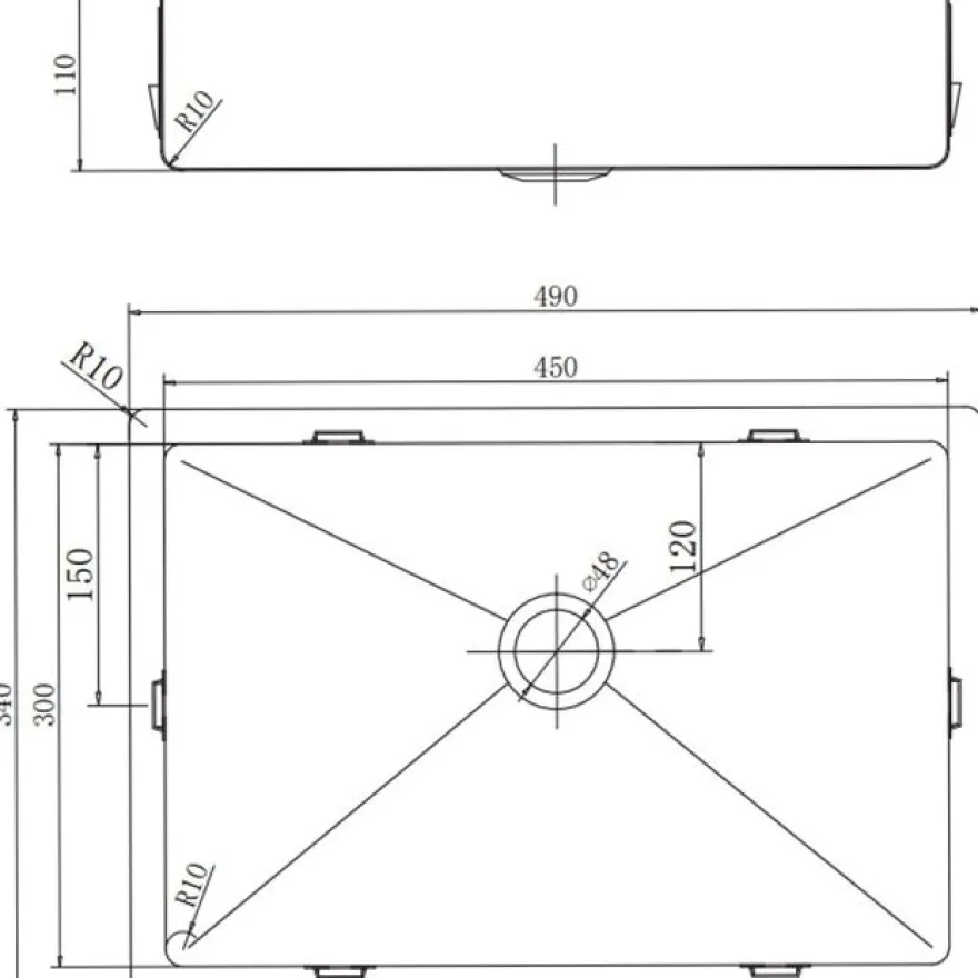 Keittiöallas Lavabo Low, 450x340 mm, massiivimessinki