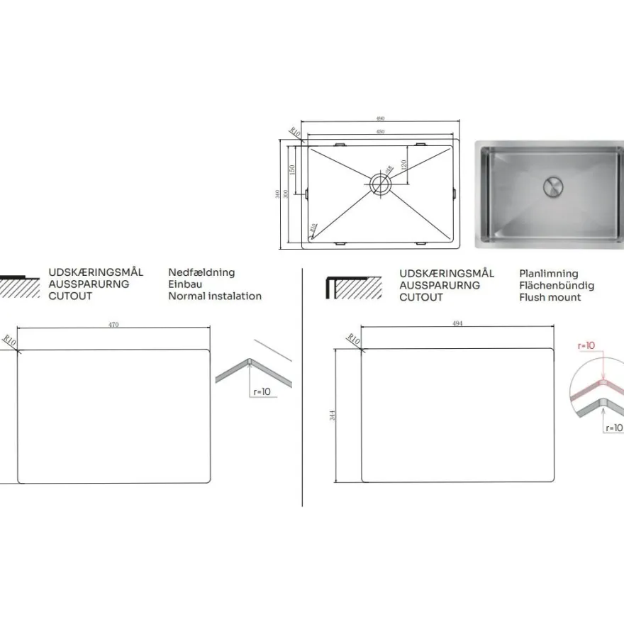 Keittiöallas Lavabo Low, 450x340 mm, massiivimessinki