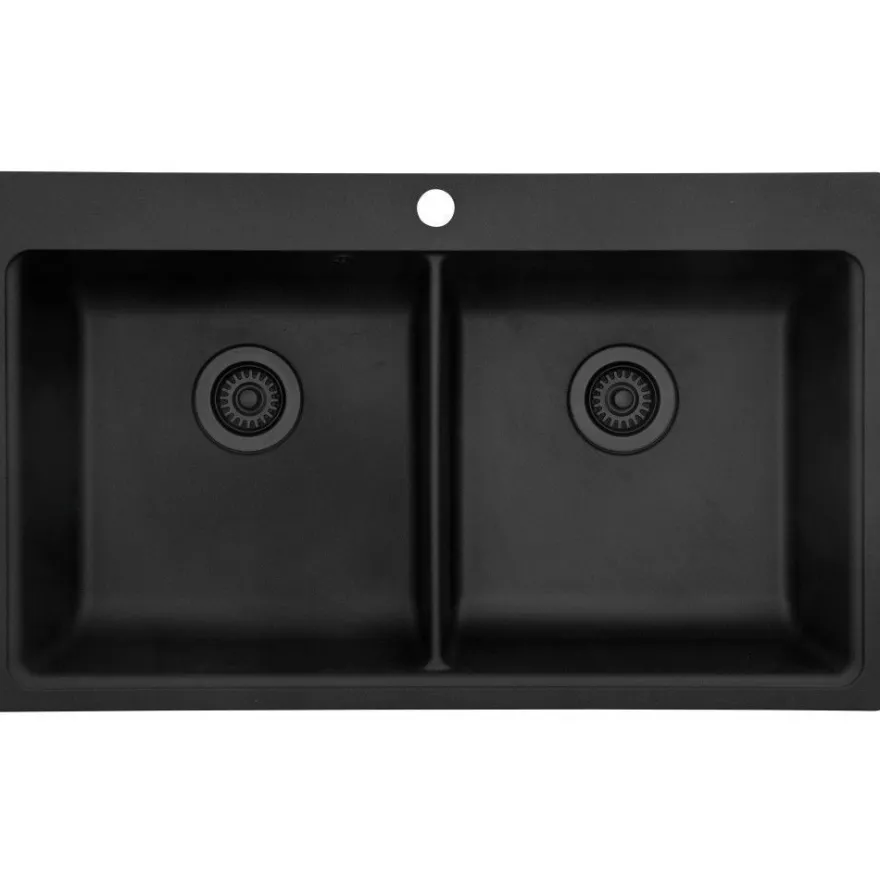 Keittiöallas Lavabo Saturn 86, 860x510mm, komposiitti, musta, eri pohjaventtiilin värejä