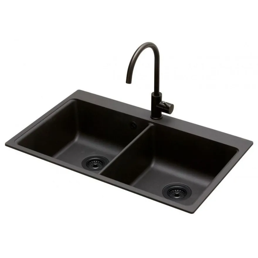 Keittiöallas Lavabo Saturn 86, 860x510mm, komposiitti, musta, eri pohjaventtiilin värejä