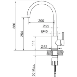 Keittiöhana Scandtap Steel Curve Shadow D, pesukoneventtiilillä