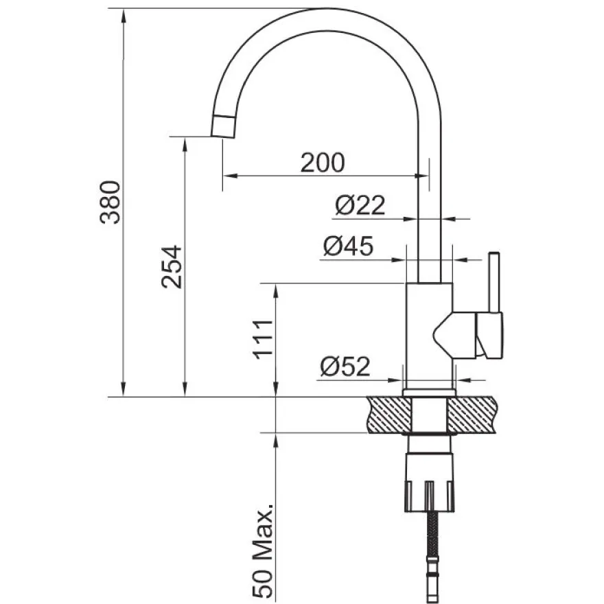 Keittiöhana Scandtap Steel Curve Shadow D, pesukoneventtiilillä