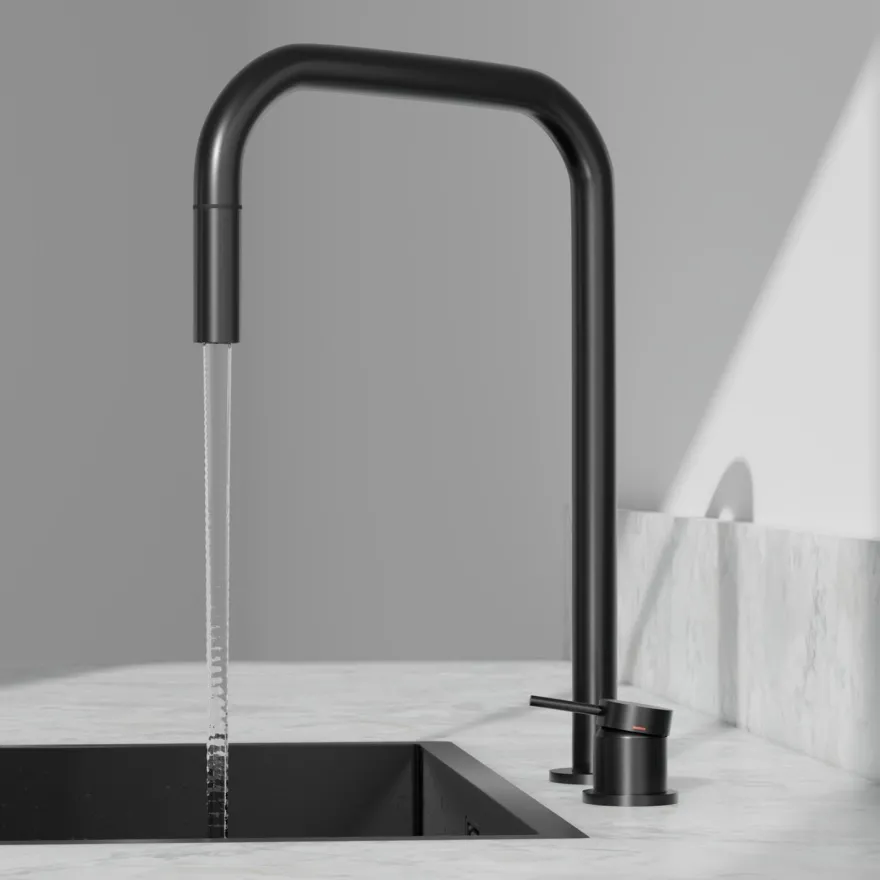 Keittiöhana Scandtap Steel Harmonized K2P Square Shadow, ulosvedettävä juoksuputki, musta