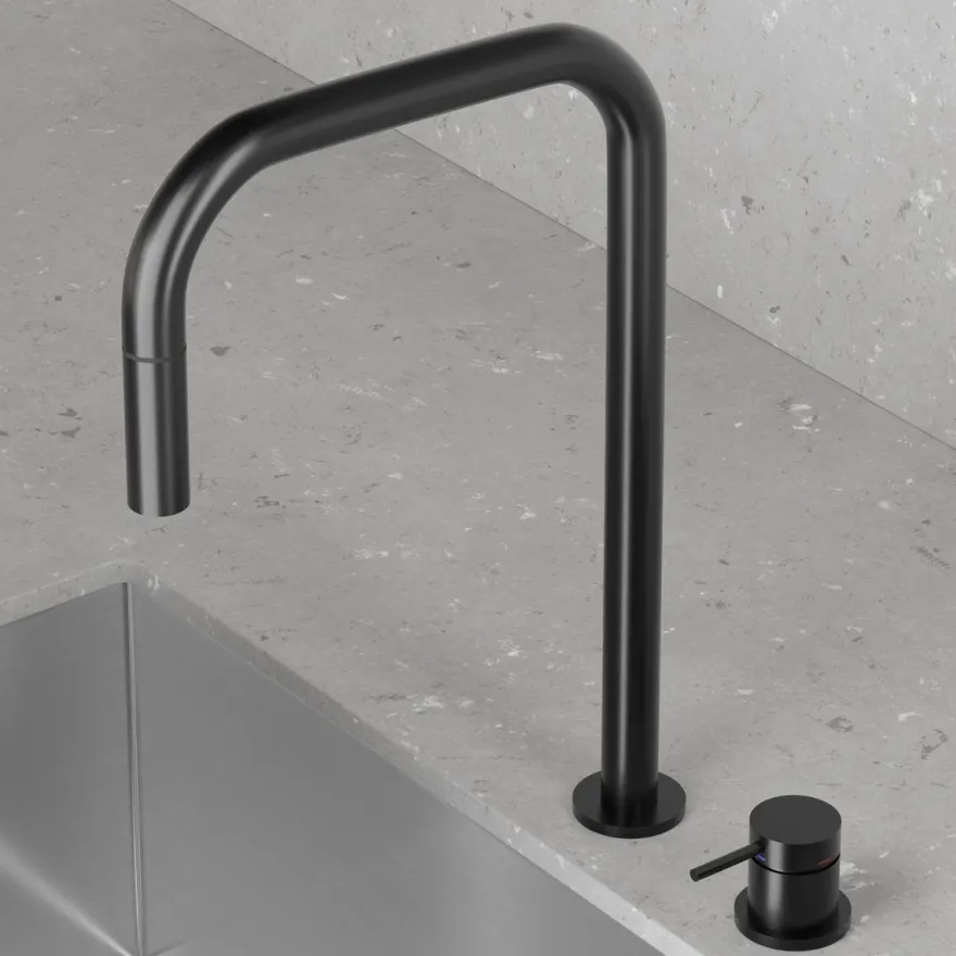 Keittiöhana Scandtap Steel Harmonized K2P Square Shadow, ulosvedettävä juoksuputki, musta