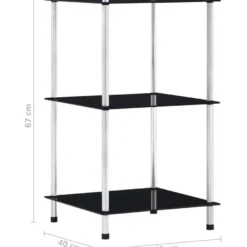 3-kerroksinen hylly musta 40x40x67 cm karkaistu lasi