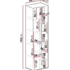 Kirjahylly/kaappi Nomla LUCA SYSTEM 4, 55x195cm