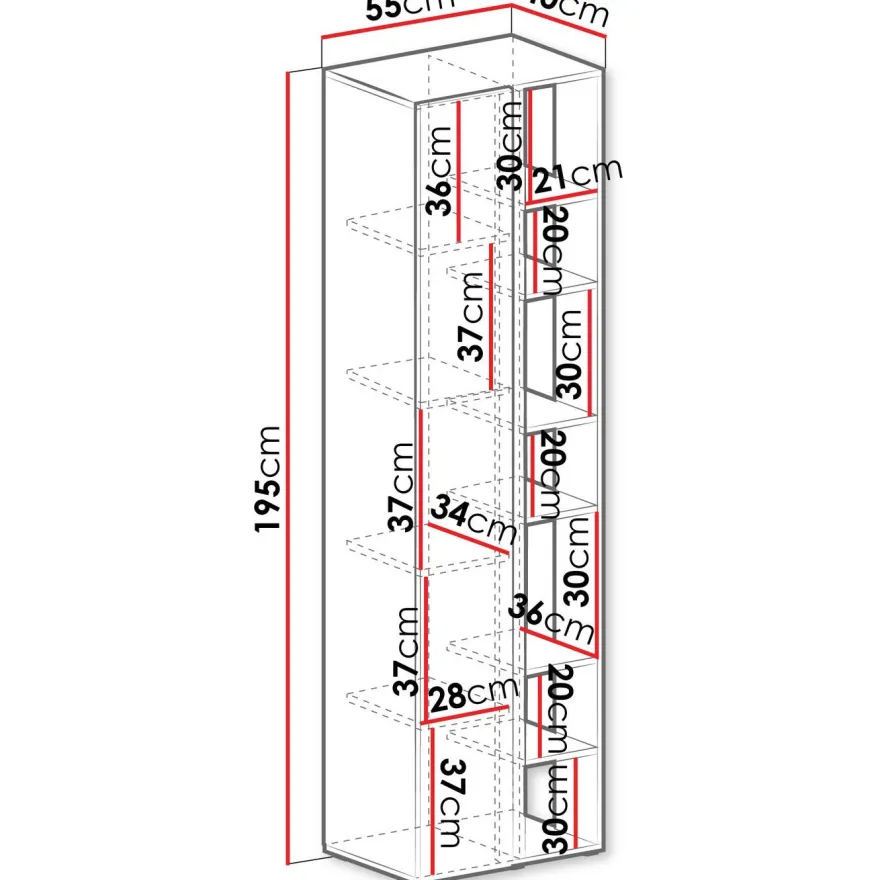 Kirjahylly/kaappi Nomla LUCA SYSTEM 4, 55x195cm