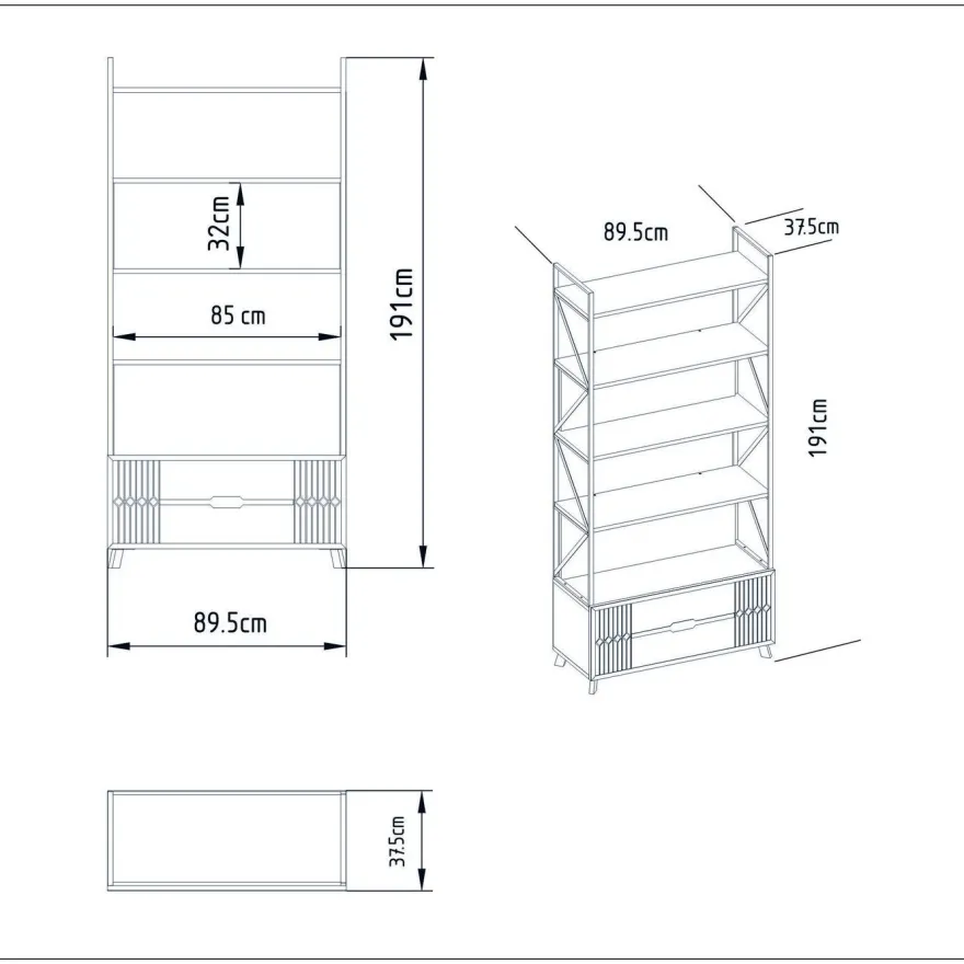 Kirjahylly Linento Furniture Frida, valkoinen