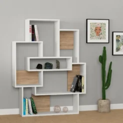 Kirjahylly Linento Furniture Barce, valkoinen/tammi