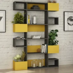 Kirjahylly Linento Furniture Niho, harmaa/keltainen