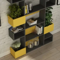 Kirjahylly Linento Furniture Niho, harmaa/keltainen