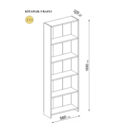 Kirjahylly Linento Furniture Mira 5 Rafli, ruskea/musta