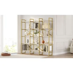 Kirjahylly Linento Furniture VG6-GE valkoinen marmori/kulta
