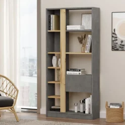 Kirjahylly Linento Furniture LV21, tammi/hopeanharmaa
